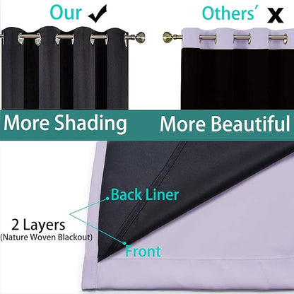 Yakamok 100% Blackout Thermal Insulated Grommet Curtains, Noise Reducing Barrier Panel for Sliding Glass Door, 2 Thick Layers Heat Full Light Blocking Patio Door Drapery, Lilac, W100 x L96, 1 Panel