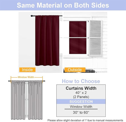 Simplebrand Ava Burgundy Short Blackout Curtains for Bedroom 54 Inches Long 2 Panels Set, Solid Thermal Insulated, Energy Saving Window Treatment Curtains Blackout Drapes, W40 x L54 Inch, Burgundy