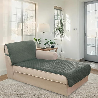 U-NICE HOME Sectional Couch Cover for Dogs Pets Chaise Lounge Reversible Sofa Cover Furniture Protector with Elastic Adjustable Strap, Grey/Beige