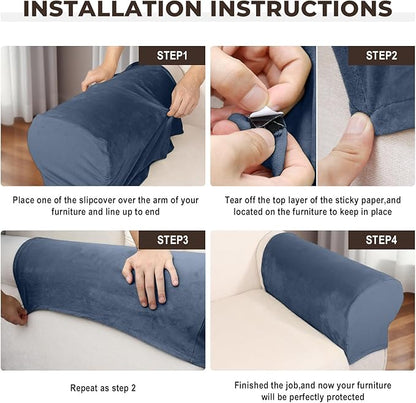 Couch Arm Covers 2 Pcs Sofa Armrest Covers Stretch Couch,Armrest Cover for Chairs Scratch-Resistant Sofa Arm Cover Armchair Slipcovers,Berlin Blue