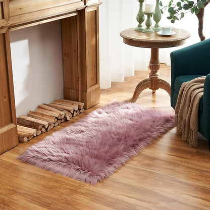 EasyJoy Ultra Soft Fluffy Shaggy Area Rug Faux Fur Rug Chair Cover Seat Pad Fuzzy Area Rug for Bedroom Floor Sofa Living Room (2 x 4 ft Rectangle, Light Purple)