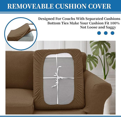 XINEAGE New 2 Pieces Chair Covers with Arms Super Stretch Chair Slipcover for Living Room Pet Dog Universal Slip Cover Anti Slip Armchair Furniture Protector (Brown), 31"-46"(1 Cushion)