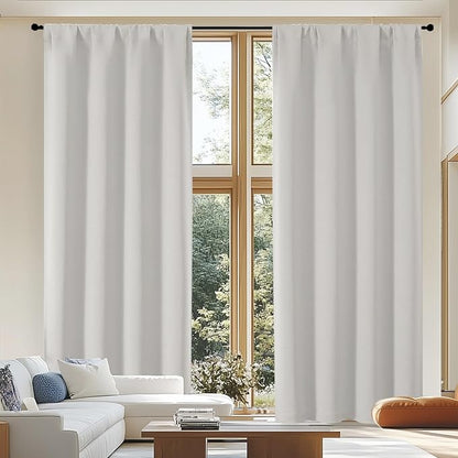 Simplebrand Ava Natural Blackout Curtains for Patio 108 Inches Long 2 Panels Set, Solid Thermal Insulated Room Darkening Rod Pocket Window Treatment Curtains Blackout Drapes, W50 x L108 Inch, Natural