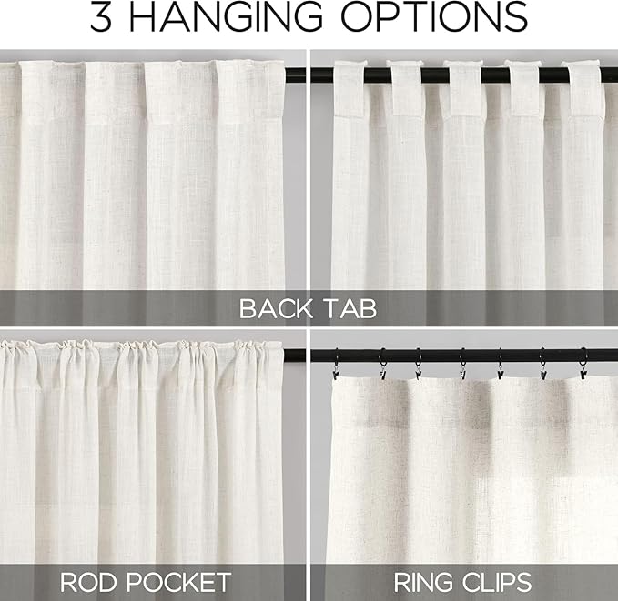 Nanspring Extra Long 108 Inch Curtains Linen for Living Room Beige White Coastal Decor Privacy Light Filtering Curtains Back Tab Rod Pocket Floor to Ceiling Curtain for Bedroom Office 9Ft 60x108