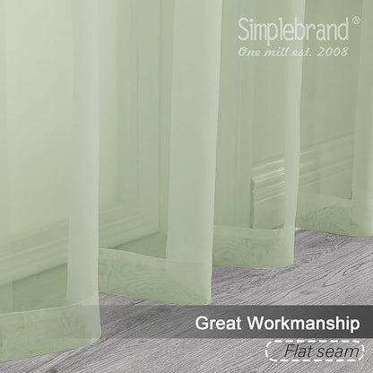Simplebrand Light Green Sheer Curtains 63 Inch Length 2 Panels, Rod Pocket Solid Color Window Sheer Curtain Panels, Elegant Curtains & Drapes for Living Room, Bedroom 2 Panels, 42" W x 63" L
