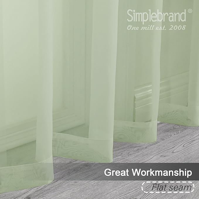 Simplebrand Light Green Sheer Curtains 72 Inches Long 2 Panels for Living Room, Rod Pockets Airy Window Treatments Voile Sheer Curtains Panels Lightweight for Front Back Patio Glass Door, 42" Width