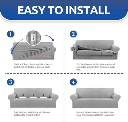 KEKUOU Stretch Single Sofa Slipcover 1 Piece Couch Sofa Cover (31"-55") Furniture Protector 1 Seater Sofa with Elastic Bottom for Kids,Pet.Jacquard Small Checked Pattern Fabric(Small,Silver)