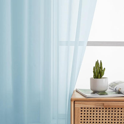 Simplebrand Sky Blue Sheer Curtains 90 Inches Long 2 Panels, Light Filtering Rod Pocket Solid Color Window Sheer Curtain Panels, Elegant Curtains & Drapes for Living Room, Bedroom, 42" W x 90" L