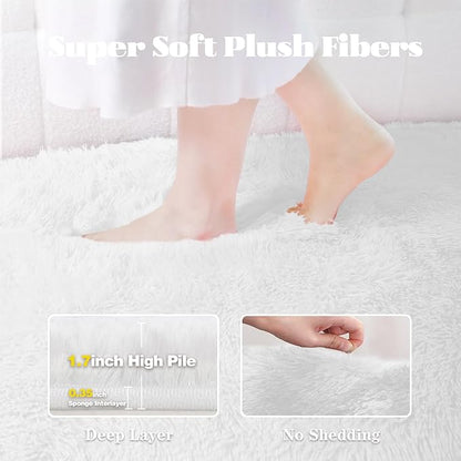 5x7 Area Rug for Living Room: Fluffy Shag Soft Washable Rugs Fuzzy Plush Indoor Carpet for Bedroom Nursery Playroom Dorm Kids Girls Boys Room (White, 5'x7')