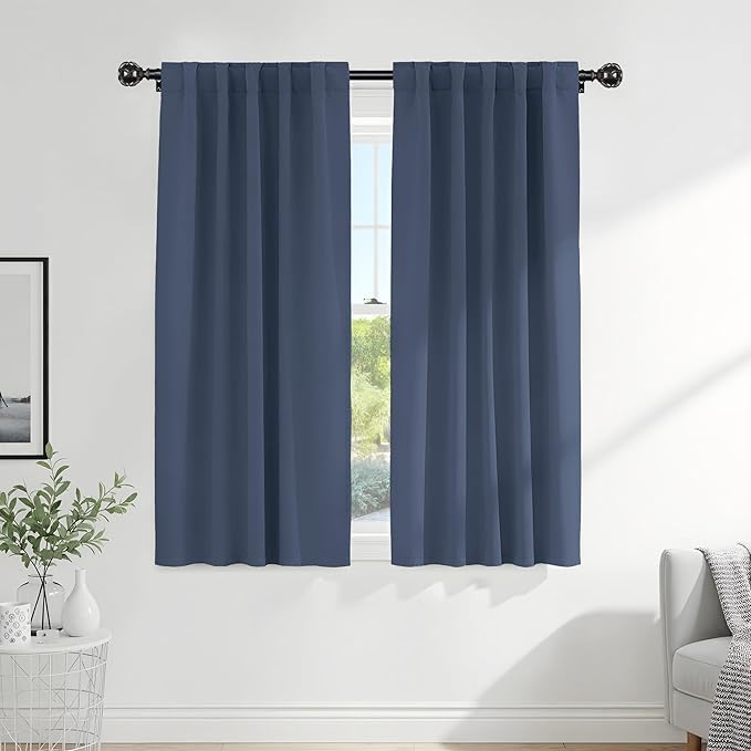 PONY DANCE Living Room Curtains - Window Treatments Curtain Panels Back Tab Drapes Energy Saving Drapes for Dining Room, W 52 by L 72 inches, Blue Haze, 2 PCs