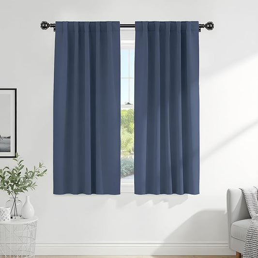 PONY DANCE Living Room Curtains - Window Treatments Curtain Panels Back Tab Drapes Energy Saving Drapes for Dining Room, W 52 by L 72 inches, Blue Haze, 2 PCs