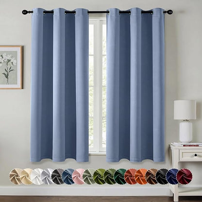 MIULEE Denim Blue Blackout Curtains for Bedroom Living Room 45 Inches Long 2 Panels, Thermal Insulated Room Darkening Drapes Solid Grommet Noise Reduction Light Blocking Window Treatments 40x45 Inch