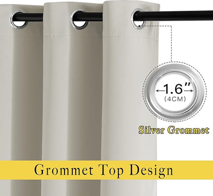NICETOWN Blackout Kitchen Curtains 36 inch Length, Grommet Thermal Insulated Solid Vertical Window Drapes Room Darkening for Nursery, Natural, Set of 2, W52 x L36