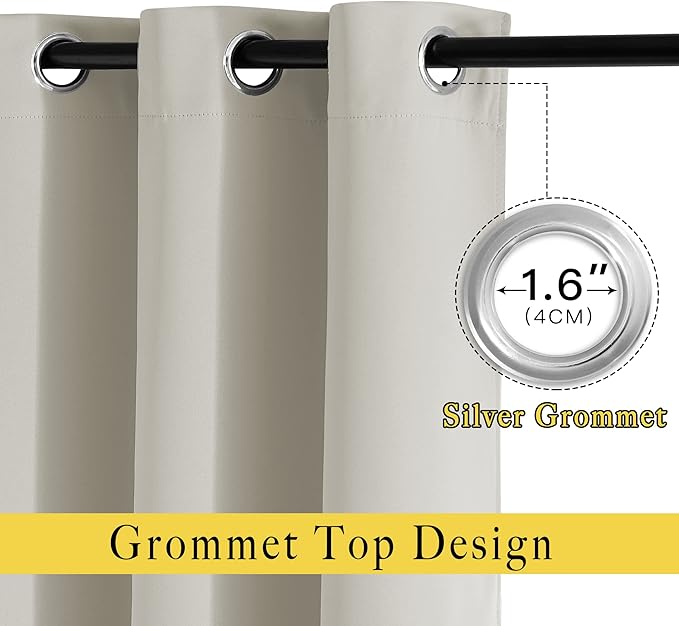 NICETOWN Room Darkening Grommet Curtain Panels - Living Room Curtains Thermal Insulated Window Treatments Privacy Draperies for Patio (W80 x L108, Natural, 1 Pair)