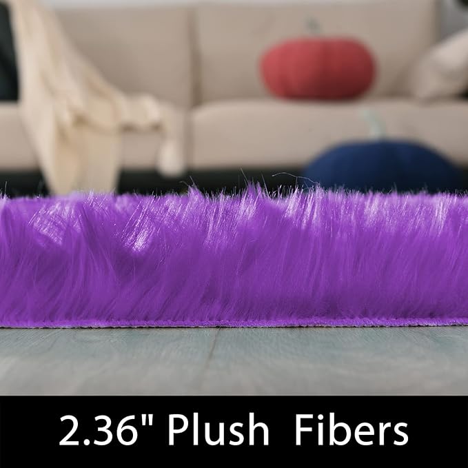 Latepis Small Furry 2x3 Purple Faux Fur Rug Fluffy Rugs Washable Shag AccentPlush Soft Rug for Bedroom Chair Seat Covers Throw Rugs Rectangle