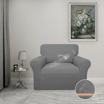 Easy-Going 100% Waterproof Chair Couch Cover, Dual Waterproof Sofa Cover, Stretch Jacquard Sofa Slipcover, Leakproof Furniture Protector for Kids, Pets, Dog and Cat (Chair, Grey)