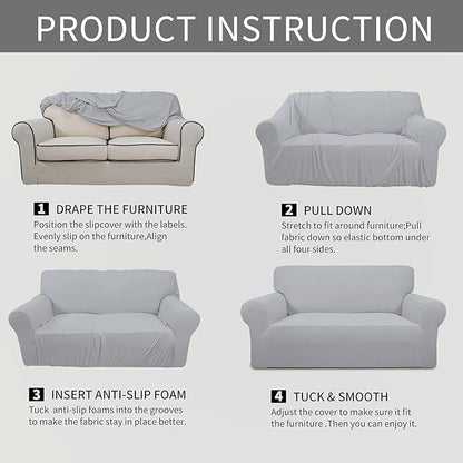 Easy-Going Stretch Oversized Chair Sofa Slipcover 1-Piece Couch Sofa Cover Furniture Protector Soft with Elastic Bottom for Kids Spandex Jacquard Fabric Small Checks Silver Gray