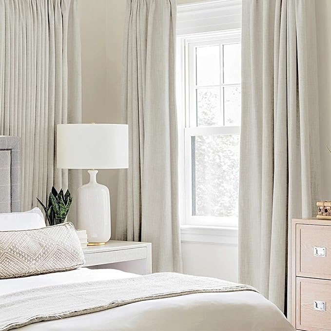 MIULEE Linen Texture Curtains for Bedroom Light Cream 100% Blackout Thermal Insulated Linen Curtains Grommet Room Darkening Drapes for Living Room Nursery 52x72 Inch (2 Panels)
