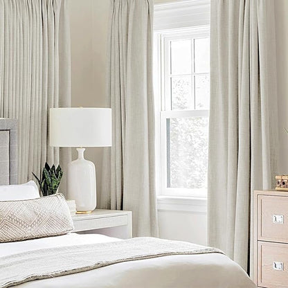 MIULEE Linen Texture 90 Inches Curtains for Bedroom Light Cream 100% Blackout Thermal Insulated Linen Curtains Grommet Room Darkening Drapes for Living Room Nursery 52x90 Inch (2 Panels)
