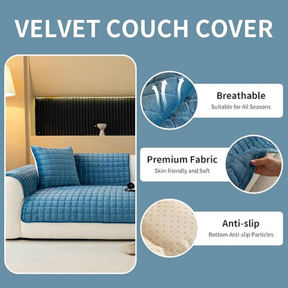 Velvet Couch Cover, Plush Sectional Sofa Cover Washable, Anti Slip Sofa Slipcover for 3 Cushions Sofas, Furniture Protector Covers for Pets & Kids(1PC, Black, 35.4"×71", 3-Seater)
