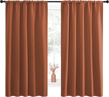 NICETOWN Blackout Curtains and Drapes - Thermal Insulated Solid Rod Pocket Blackout Draperies/Panels (Burnt Orange, 1 Pair, 52 by 63 inches)