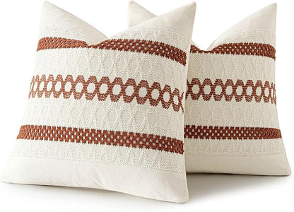 MIULEE Set of 2 Rust Decorative Pillow Covers 20x20 Inch Farmhouse Rustic Boho Couch Throw Pillows Modern Cotton Cushion Covers Retro Cute Macrame Woven Home Decor for Bed Sofa Chair