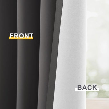 Yakamok 100% Blackout Curtain Panels 84 inches Cold and Light Blocking Drapes for Nursery, 2 Thick Layers Thermal Insulated Draperies (2 Pieces, 50 Wide Each Panel, Charcoal Grey/White Backing)