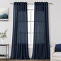 Nanspring Navy Blue Curtains 80 Inches Length for Living Room Back Tab Rod Pocket Semi Sheer Linen Drapes Muted Neutral Boho Indigo Blue Linen Textured Window Curtain for Dining Room 52X80 Inch