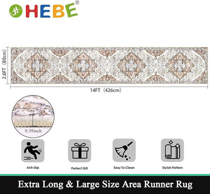 HEBE Hallway Runner Rug 2'8''x14' Washable Vintage Distressed Area Rugs Non Slip Laundry Rug Runner Boho Floor Carpet Runners for Hallways Entryway Laundry Room Kitchen Bathroom