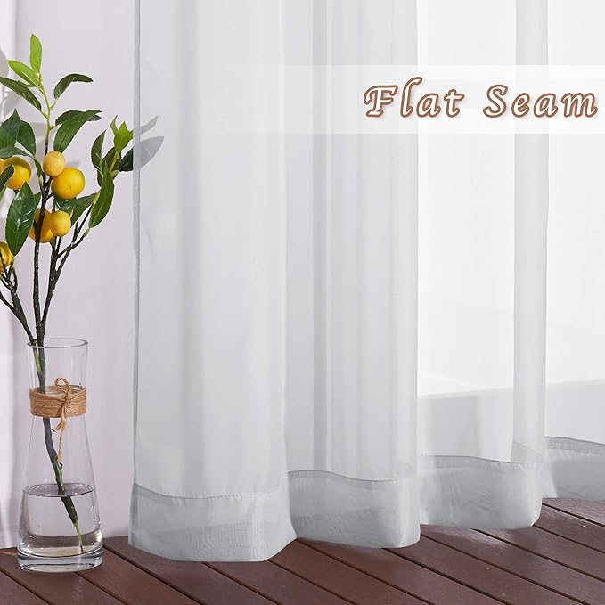 NICETOWN Long Sheer Curtain Panels - Ring Top Modern Window Treatment Voile Drapes for Bedroom/Living Room (Light Gray, One Pair, W54 x L96)
