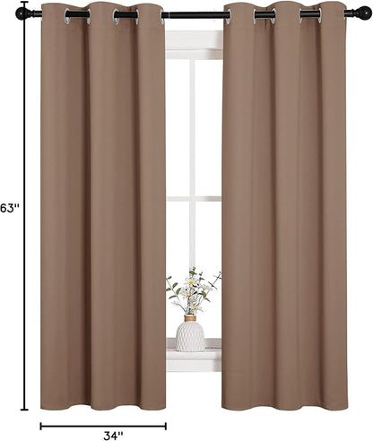 NICETOWN Blackout Window Curtains and Drapes for Kitchen, Window Treatment Thermal Insulated Solid Grommet Blackout Drapery Panels (Set of 2 Panels, 34 by 63 Inch, Cappuccino)