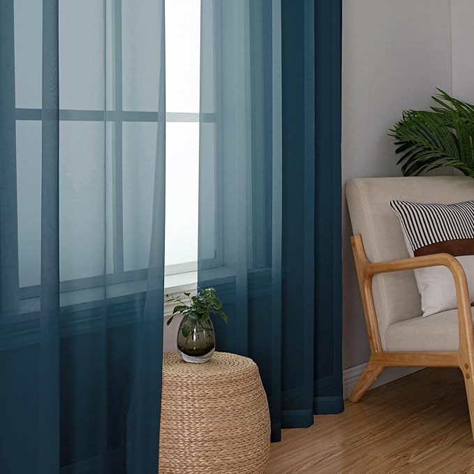 Simplebrand Dusty Blue Short Sheer Curtains 45 Inch Length for Small Windows, Rod Pocket 2 Panels Set Solid Voile Drapes Window Sheer Curtains for Bedroom Bathroom Kids Room Kitchen, 42x45 Inch, 2pcs