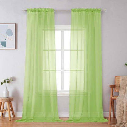 Simplebrand Lime Sheer Curtains 72 Inches Long 2 Panels for Living Room, Rod Pockets Airy Window Treatments Voile Sheer Black Curtains Panels Lightweight for Front Back Patio Glass Door, 42" Width