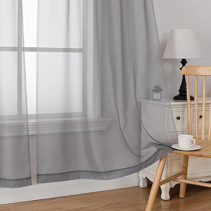 Simplebrand Grey Tier Curtains for Kitchen 24 Inches Long 2 PaSet, Rod Pocket Cafe Curtain Light Filtering Sheer Short Curtains for Bathroom/Basement Half Window 42 x 24 Inch, 2Pcs, Gray