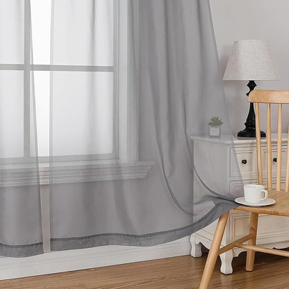 Simplebrand Grey Tier Curtains for Kitchen 24 Inches Long 2 PaSet, Rod Pocket Cafe Curtain Light Filtering Sheer Short Curtains for Bathroom/Basement Half Window 42 x 24 Inch, 2Pcs, Gray