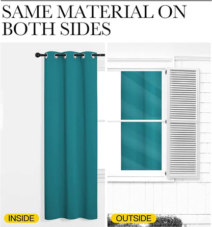 NICETOWN Room Darkening Curtains 50 inch Length 2 Panels, Thermal Insulated Grommet Blackout Curtains for Modern Casual Elegant Bedroom Kids Room Theme Decoration (Peacock Teal, 2 Pieces, W42)