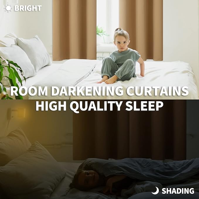 BGment Blackout Curtains for Bedroom - Grommet Thermal Insulated Room Darkening Curtains for Living Room, Set of 2 Panels (38 x 45 Inch, Khaki)