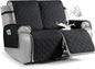 VANSOFY Waterproof Recliner Couch Covers, Sofa Covers 1-Piece Washable Reclining Sofa Cover Non-Slip Furniture Protector with Elastic Straps Pocket for Dogs, Pets(Black,2 Seater)