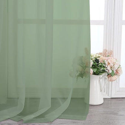 Chyhomenyc Sheer Window Curtains 144 inch Extra Long 2PCS, Airy Scarf Drapes Rod Pocket Window Treatments for Christmas/Wedding/Living Room/Anniversary, 12FT L, 42Wx144L, Sage Green