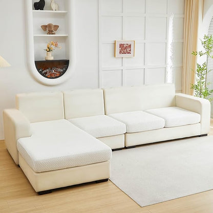 Sofa Covers Couch Covers for Sofa Pet Friendly Couch Cushion Covers Universal Sofa Covers Washable Stretch Slipcovers for Sectional Sofa (Texture Ivory White, 3 Seats + Chaise Cover)