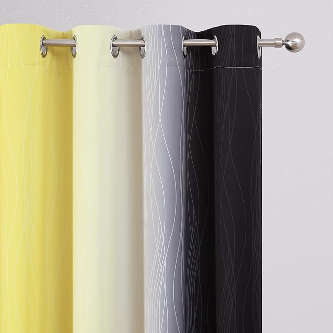 Estelar Textiler Black and Yellow Gradient Blackout Curtains for Bedroom, Thermal Insulated Ombre Blackout Drapes, Full Light Blocking Energy Saving Curtains for Living Room, 52Wx108L, 2 Panels
