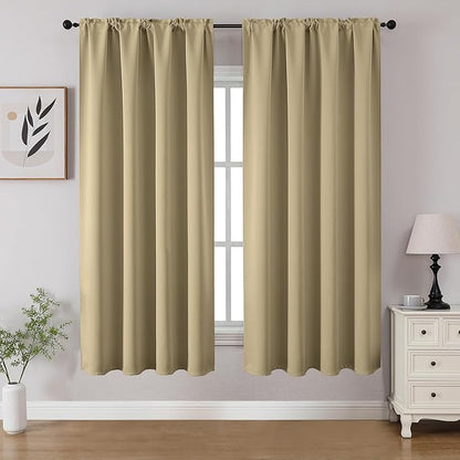 CUCRAF Beige Blackout Curtains 54 inch Length 2 Panels Set, Rod Pocket Room Darkening Drapes for Bedroom Living Room, Insulated Thermal Light Blocking Window Curtain (W52 x L54 Inch)