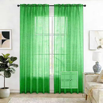 SpaceDresser Check Sheer Curtains 96 Inches 2 Panels Set, Rod Pocket Plaid Window Curtain for Living Room, Green Semi Sheer Drapes for Kitchen Bedroom Children Room Yard（Green, 52W x 96L）