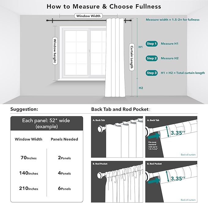 Deconovo Room Darkening Curtains, Thermal Insulated Noise-Reducing Window Panels for Bedroom, Living Room and Home Office, 2 Panels, Pure White, 52W x 95L Inch