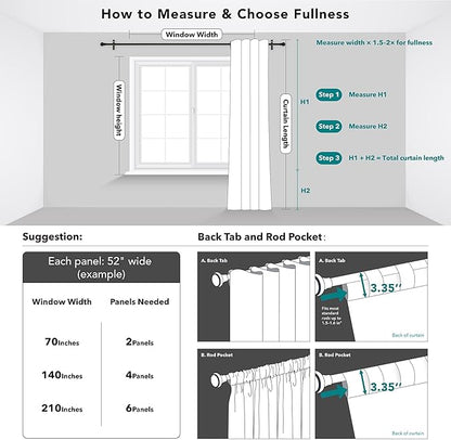 Deconovo Room Darkening Curtains, Thermal Insulated Noise-Reducing Window Panels for Bedroom, Living Room and Home Office, 2 Panels, Pure White, 52W x 95L Inch