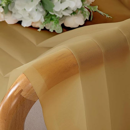 Chyhomenyc Sheer Valances for Windows 2 Pack, Small Window Curtains for Living Room Bathroom, Modern Top Dual Rod Pocket Voile Basement Curtains, 42W x 14L inches, Gold