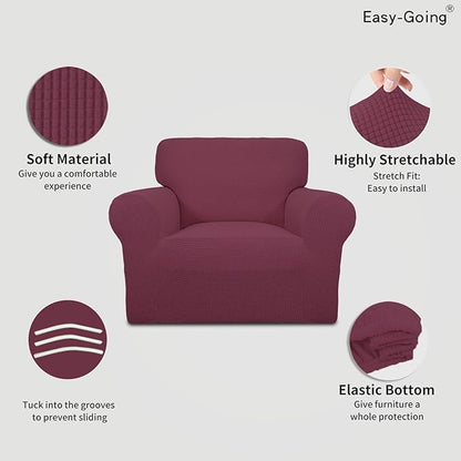 Easy-Going Stretch Chair Sofa Slipcover 1-Piece Couch Sofa Cover Furniture Protector Soft with Elastic Bottom for Kids, Pet. Spandex Jacquard Fabric Small Checks (Chair, ASH Rose)