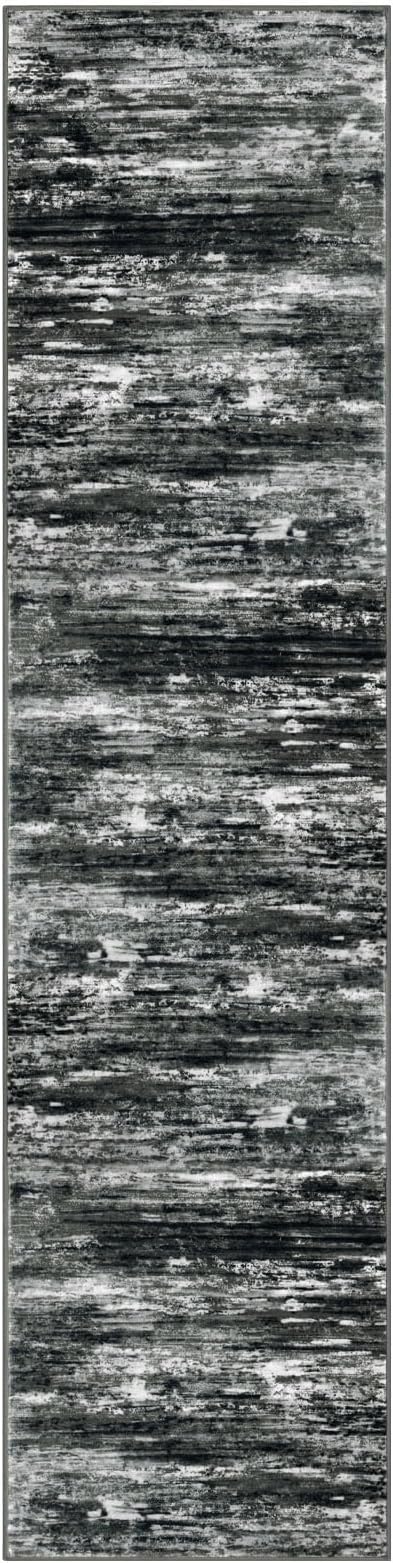 KOZYFLY Modern Abstract Hallway Runner Rug, 2x8 Kitchen Rugs Non-Slip Washable Soft Striped Runner Rugs, Print Black Grey Carpet Runner for Entryway Bathroom Laundry Room Foyer