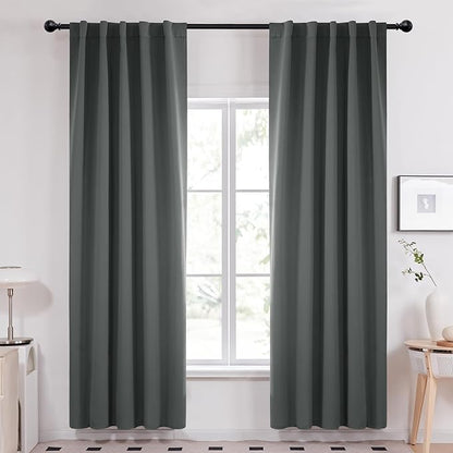 Deconovo Blackout Curtains, Thermal Insulated, W42 x L84 2 Panels, Back Tab, Machine Washable, Room-Darkening Drapes for Bedroom/Living Room Dark Grey