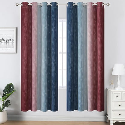 Estelar Textiler Navy Blue and Burgundy Red Ombre Blackout Curtains for Living Room,Energy Efficient Room Darkening Drapes, Grommet Thermal Insulated Window Treatments for Bedroom,52Wx72L,2 Panels